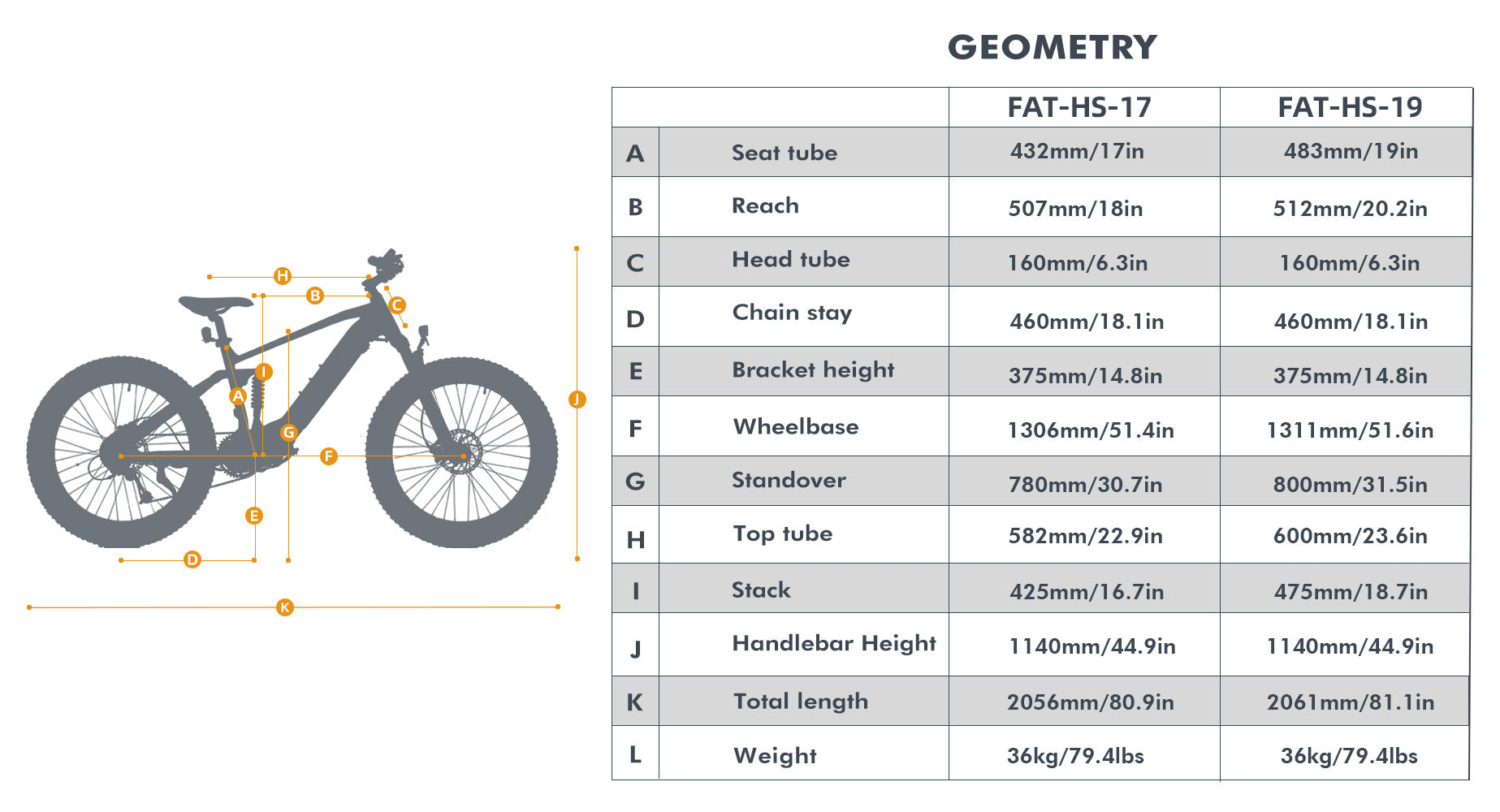 hunting ebike fat hs geometry chart