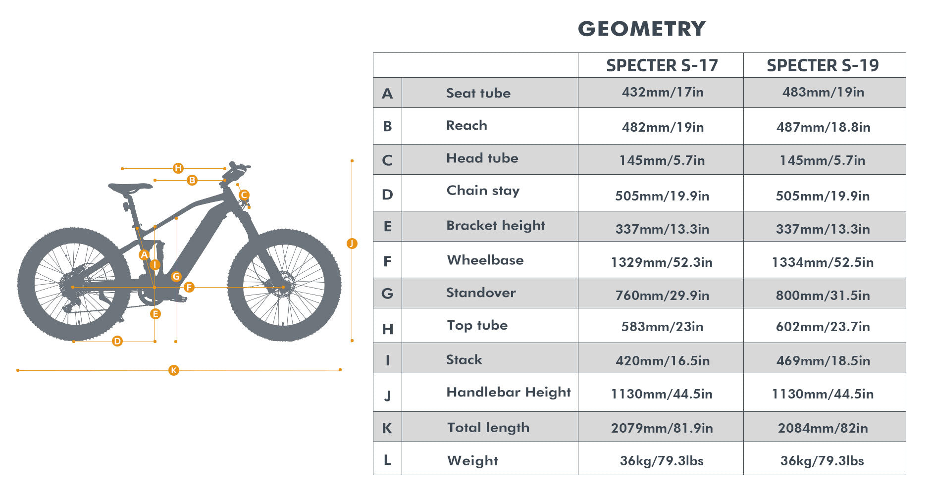 hunting fat tire bike geometry chart